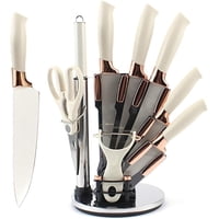 Mp - Set Cuchillos De Cocina 9 Piezas Con Base Giratoria Beige