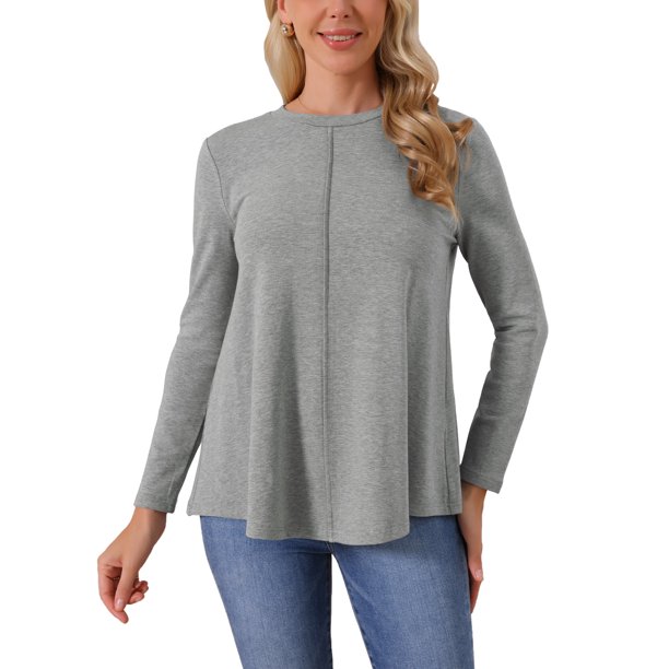 INSPIRE CHIC Camiseta de Manga Larga con Cuello Redondo para Mujer, Cómoda y Elegante, Uso Diario Casual, Talla L, Gris
