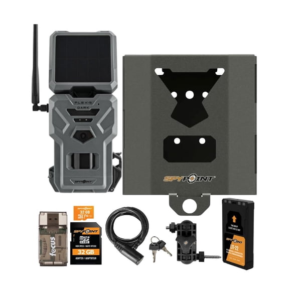 Paquete de cámara Spypoint Flex-S Dark Cellular Trail con panel solar (gris) con paquete de baterías