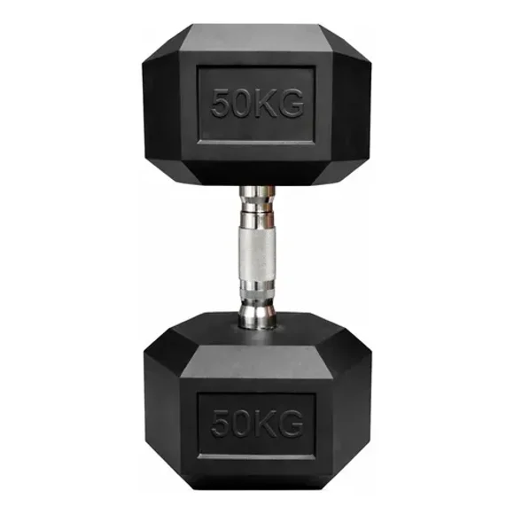 Mancuerna Hexagonal Cromada Caucho 50 Kg Crossfit Negro