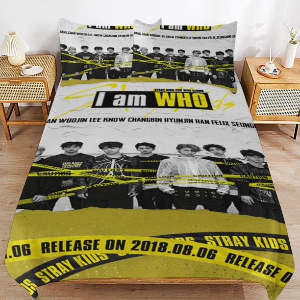 Stray Kids Bedding Set Duvet Cover Comfortable and Lightweight Cartoon Bedding 3 Piece Bed Set