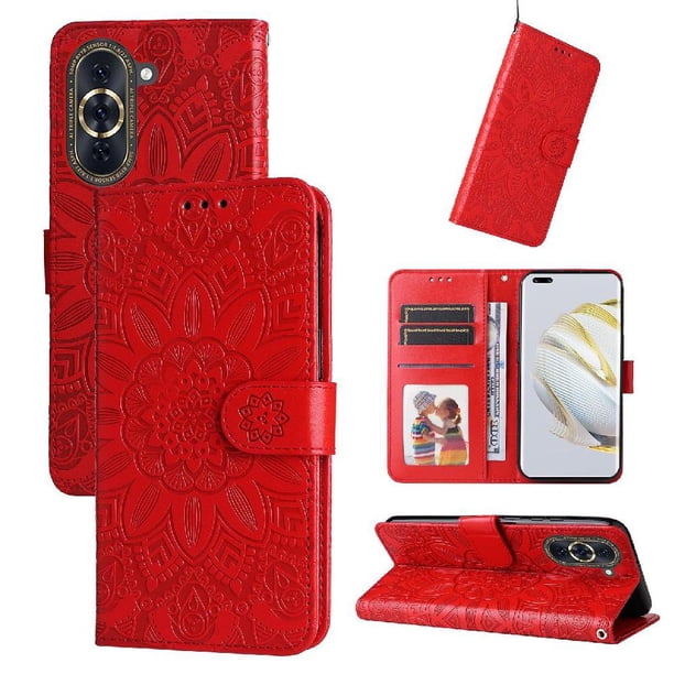 Funda tipo cartera FOXDOCK para Huawei Nova 10 , diseño girasol en relieve, cuero PU, cierre magnético, soporte y tarjetero
