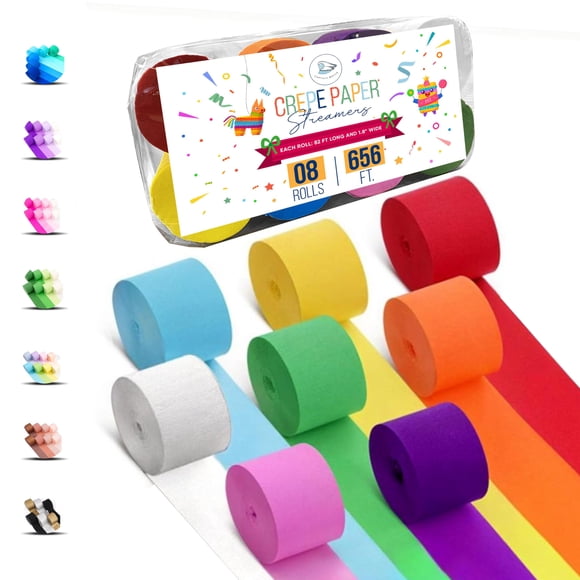Rollos de serpentinas de papel crepé Captain Decor 8 Rainbow, 200 m