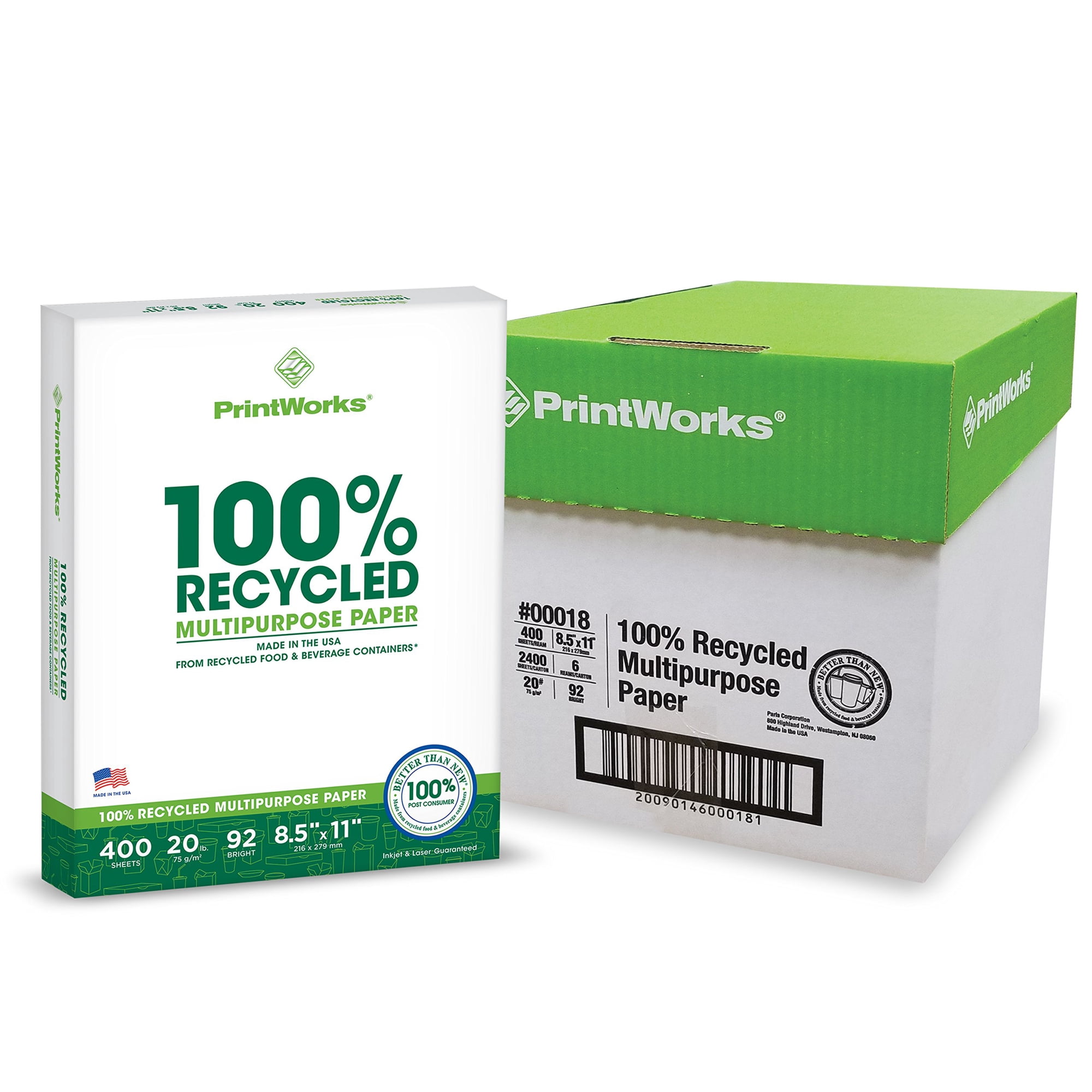Papel De Impresora Printworks 100% Reciclado, 8,5 X 11, 20 Libras, 2400 Hojas