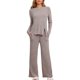 thumbnail image 1 of INSPIRE CHIC Conjunto de Pijamas para Mujer Cuello Redondo Manga Larga Ropa de Dormir Suave Pijamas Ropa de Casa con Bolsillo M Marrón, 1 of 6