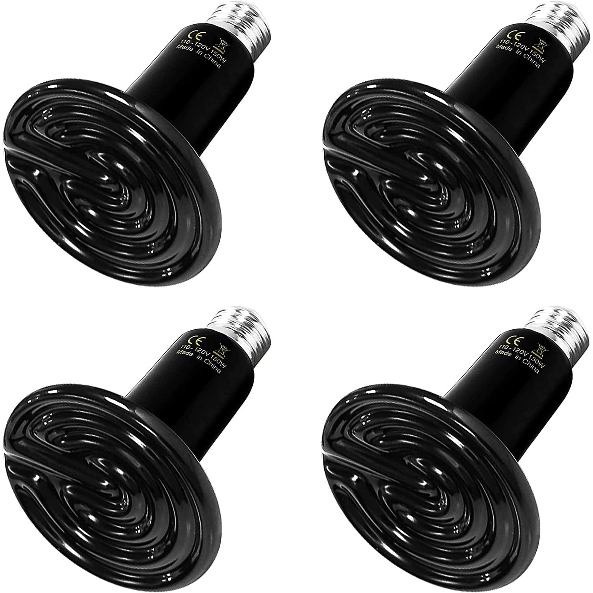 Lámpara de calor para reptiles HealSmart con emisor de calor de cerámica, 150 W, paquete de 4