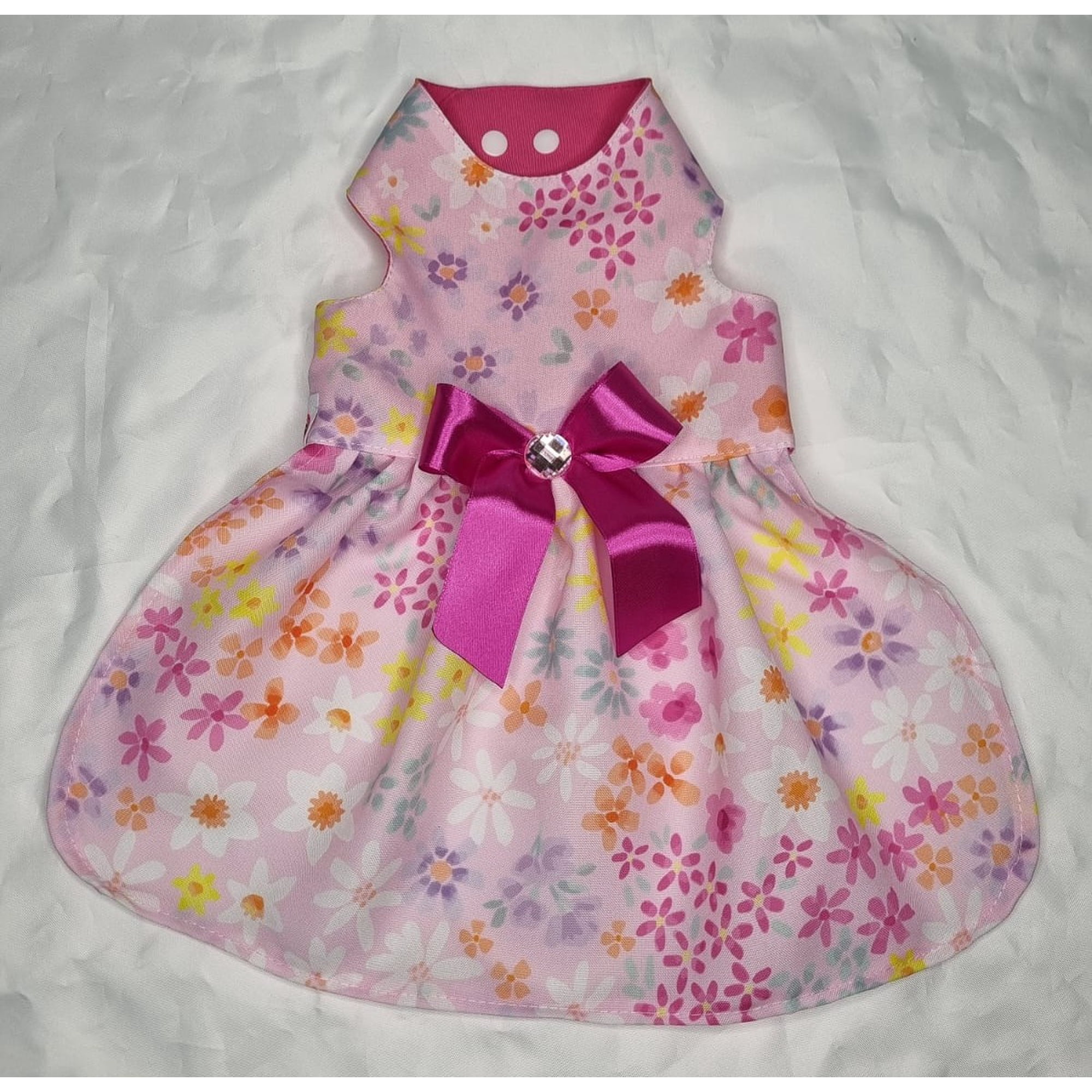 Vestido mascota ajustable flores fucsia talla XL