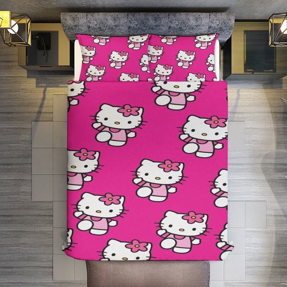 Rose Red Hello Kitty Comforter Twin SizeComforter Set for Kids Girls3Pcs Bedding Set Printed Comforter with 2 PillowcasesDown AlternativeSoft and Lightweight Bed Sheets