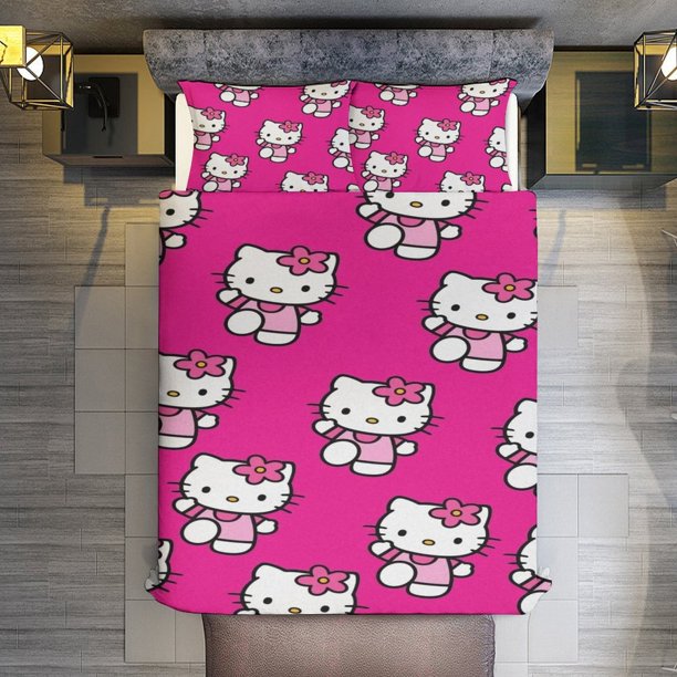 Rose Red Hello Kitty Comforter Twin SizeComforter Set for Kids Girls3Pcs Bedding Set Printed Comforter with 2 PillowcasesDown AlternativeSoft and Lightweight Bed Sheets