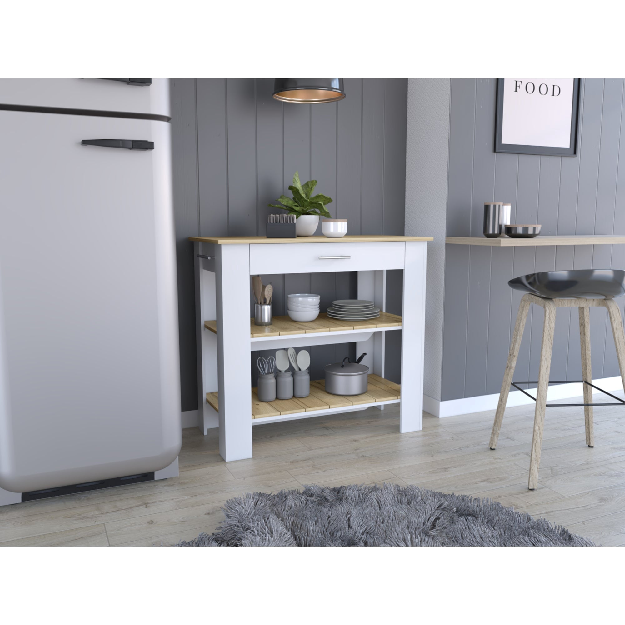 Tuhome - Isla De Cocina Cala-40 1 Cajon Blanco Y Macadamia