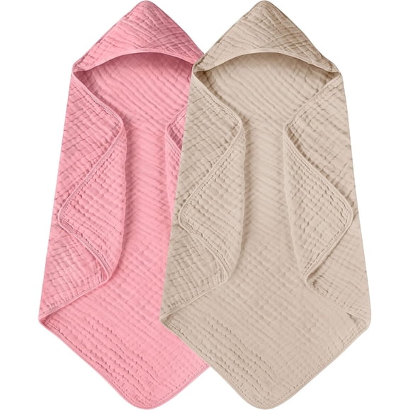 Yoofoss Hooded Baby Bath Towels, 2 Pack, 100% Muslin Organic Cotton