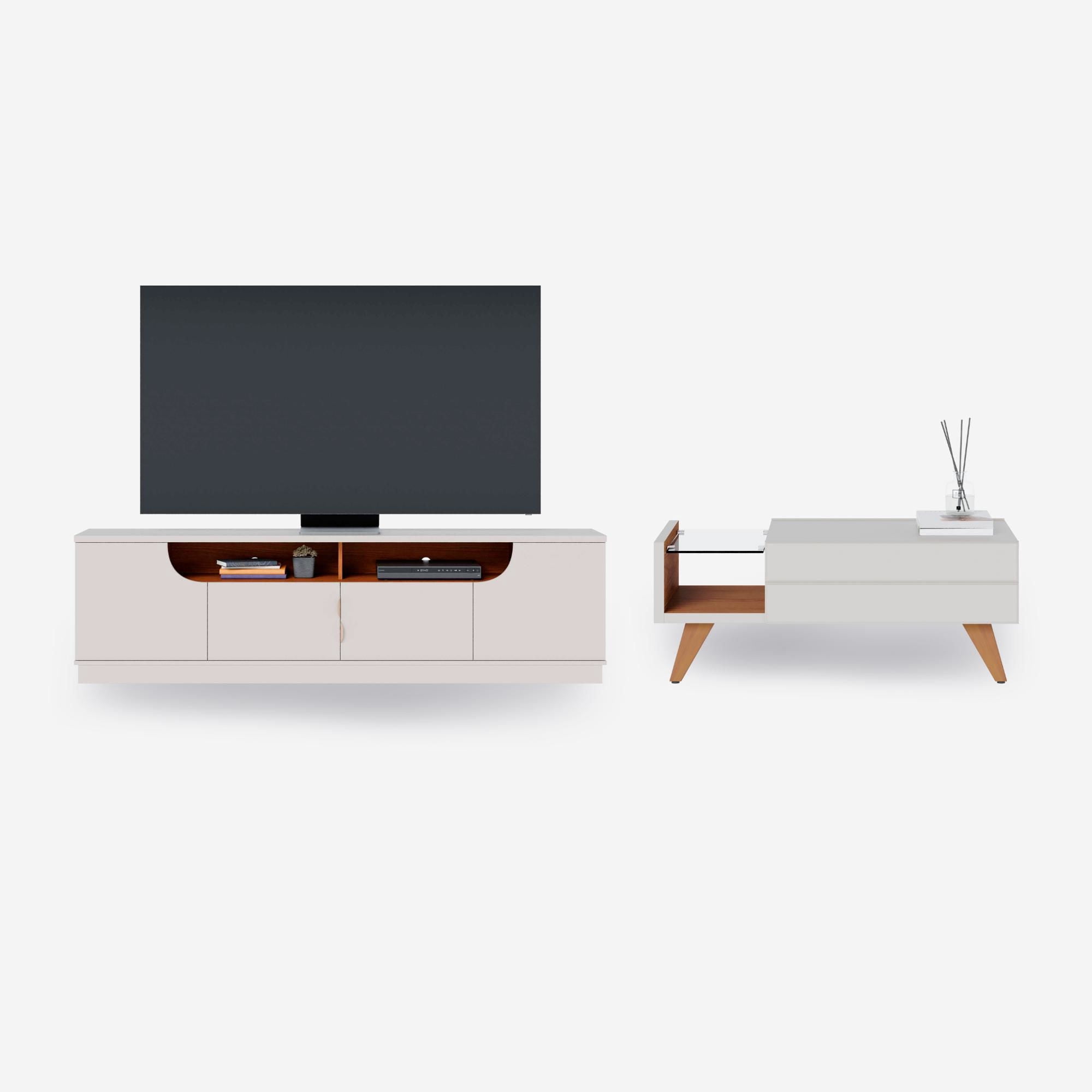 Di Poretti Design - Rack Santorini Tv 75"" + Mesa Centro Blanco