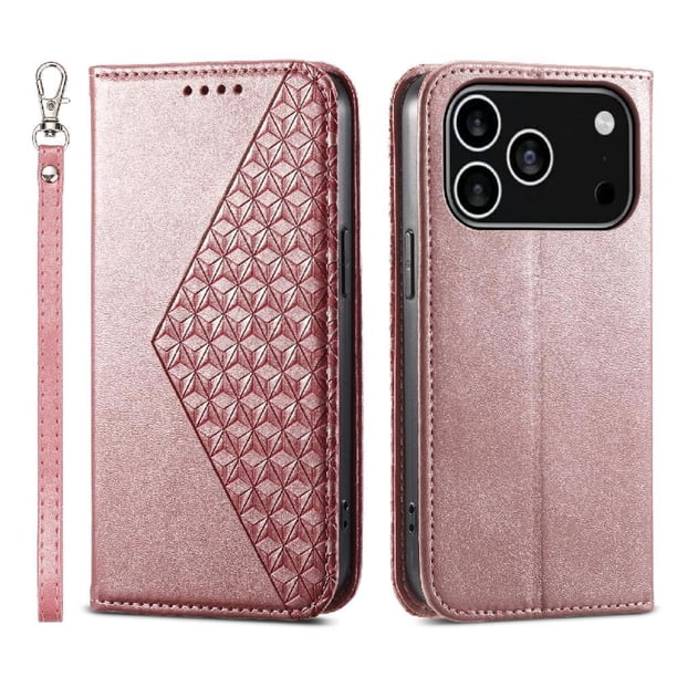 Funda Flip FOXDOCK para iPhone 17 Pro Max , Estilo Billetera con Diseño Rombo, Correa de Mano y Soporte, Uso Diario