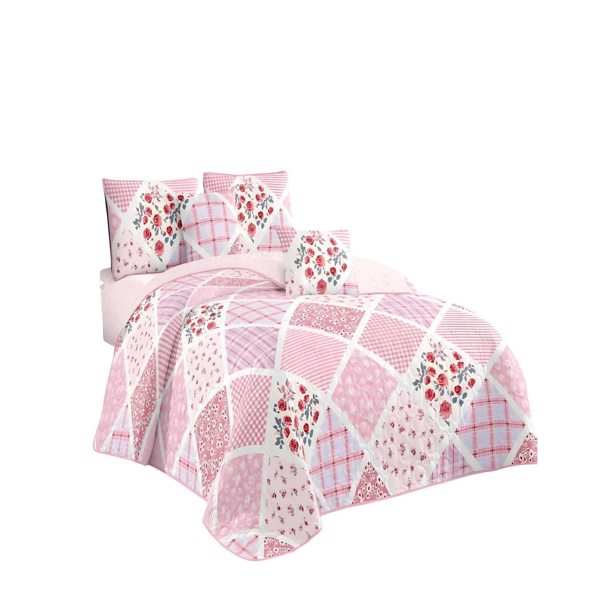 Genérico - Cubrecama Quilt De Verano 2 Plazas Rosa 01