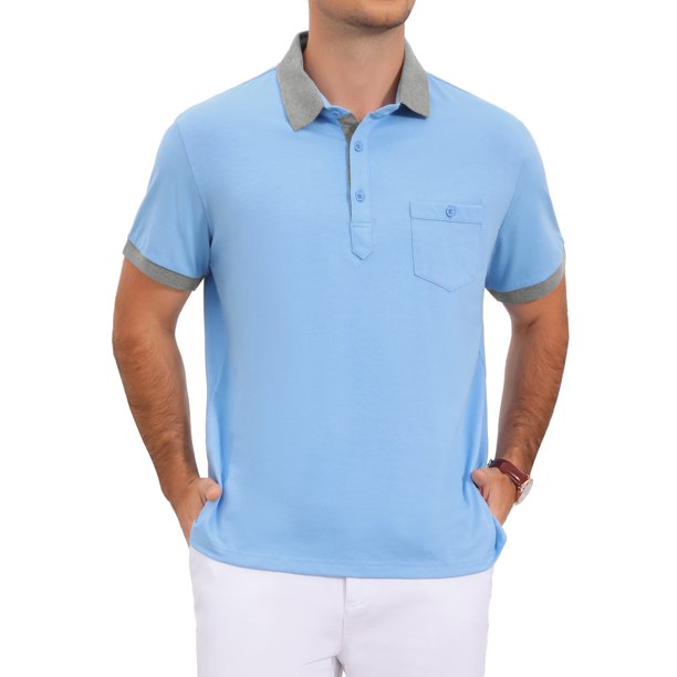 INSPIRE CHIC Camisas de Polo de Golf de Verano para Hombre con Cuello en Contraste y Bolsillo de Manga Corta XL Azul