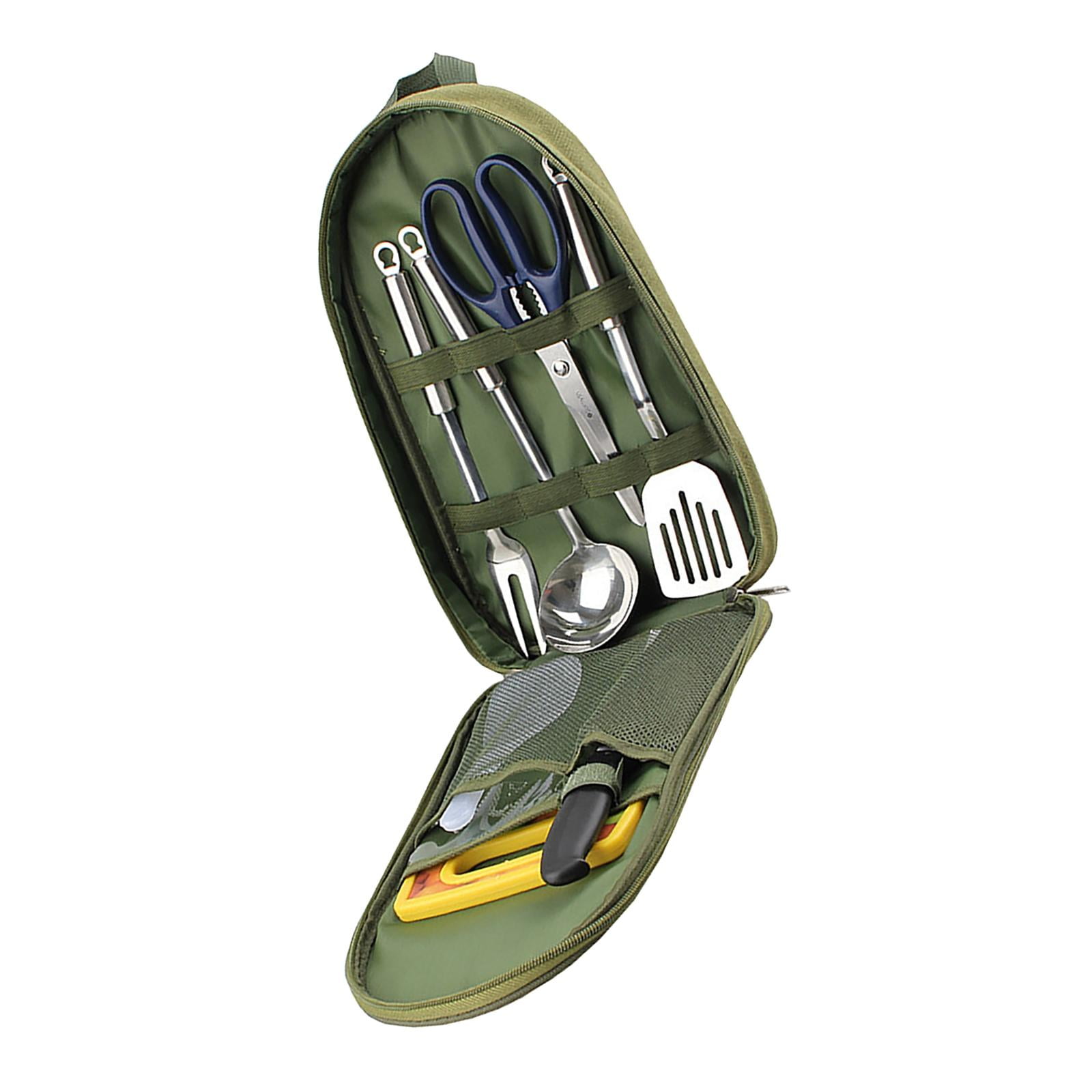 Ioensy - 7x Juego De Utensilios De Cocina Para Acampar Utensilios De Cocina Utensilios De Cocina Con Bolsa De Transporte Verde