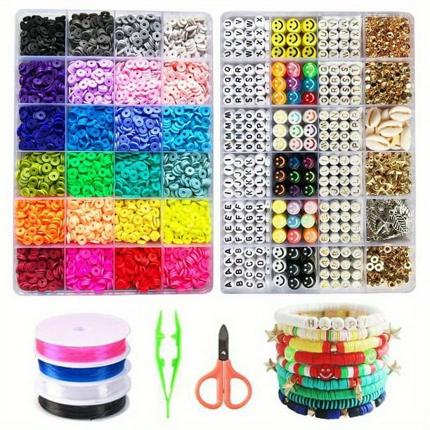 7200 Pcs Clay Beads Bracelet Making Kit, Preppy Friendship Flat Polymer Beads Jewelry Making Kits With Charms And Elastic Strings,Crafts Gifts Set For Girls