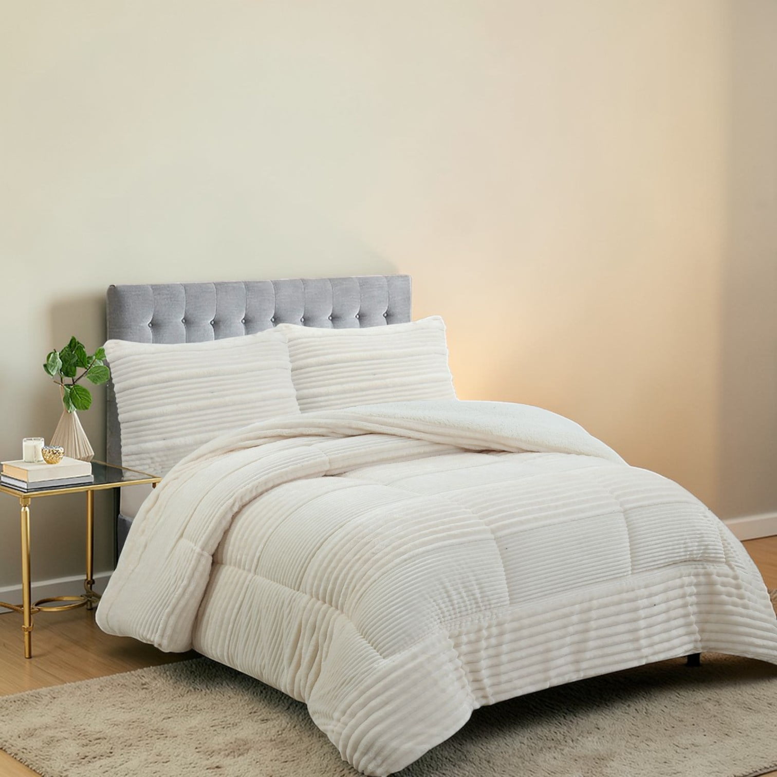 Cubrecama Premium Pelo De Conejo Sintetico Con Chiporro Lineas M30