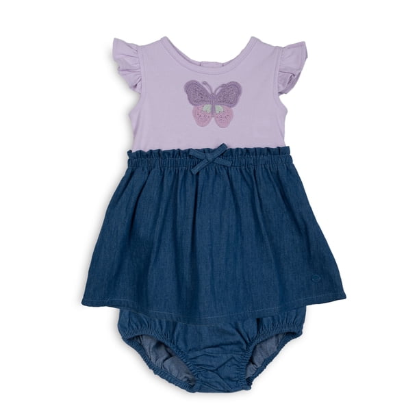 Vestido Bebé Niña Denim Mariposa Cintura Elasticada Crudo Pillin