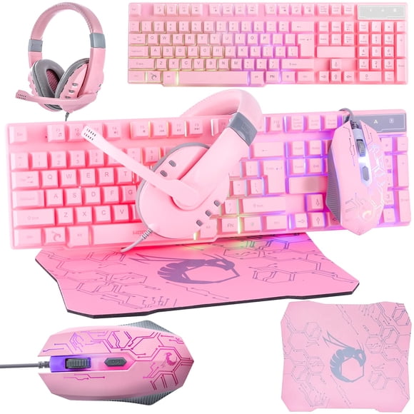 Almohadilla Para Teclado Ratón Y Auriculares Bundle Pink Gaming