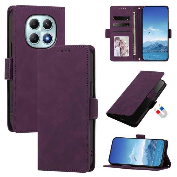 Funda Billetera Delgada para Xiaomi Redmi Note 15 5G / 4G con Ranuras y Soporte Morado oscuro