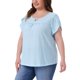 thumbnail image 4 of Agnes Orinda Blusas Casuales de Talla Grande para Mujer con Cuello Redondo con Abertura, Mangas de Pétalo y Pliegues 1X Azul Cielo, 4 of 6