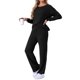 thumbnail image 4 of INSPIRE CHIC Conjuntos de Pijamas de Punto Acanalado para Mujer 2 Piezas Top de Manga Larga y Pantalones Ropa de Dormir Pijamas Ropa de Descanso S Negro, 4 of 5
