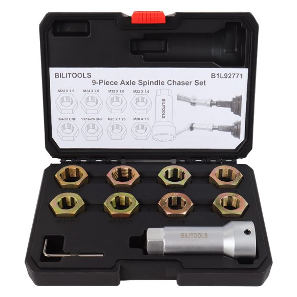 Set BILITOOLS de 10 piezas para reparación de roscas de eje y perno de rueda (Métrico/UNF)