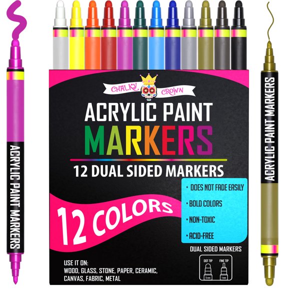 Marcadores de Pintura CHALKY CROWN Pack de 12 Colores Surtidos con Punta Doble
