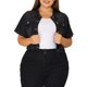 thumbnail image 1 of Chaqueta de mezclilla corta con botones y mangas cortas para mujer de talla grande Agnes Orinda para escuela o universidad 1X Negro, 1 of 7