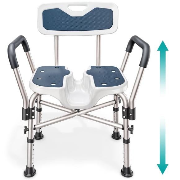 Silla de ducha PELEGON, asiento en forma de U, resistente, 204 kg, azul