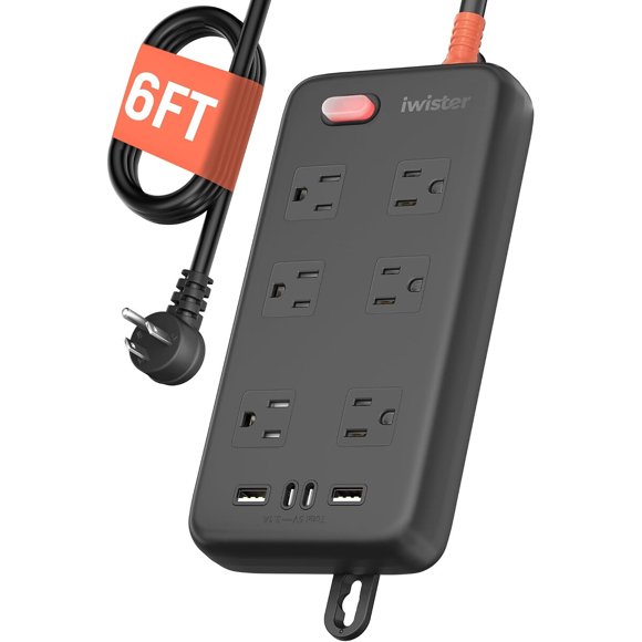 Regleta Exterior IWISTER ZJ054U de 6 ft, 1625 W, 6 Tomas y 4 USB IPX6