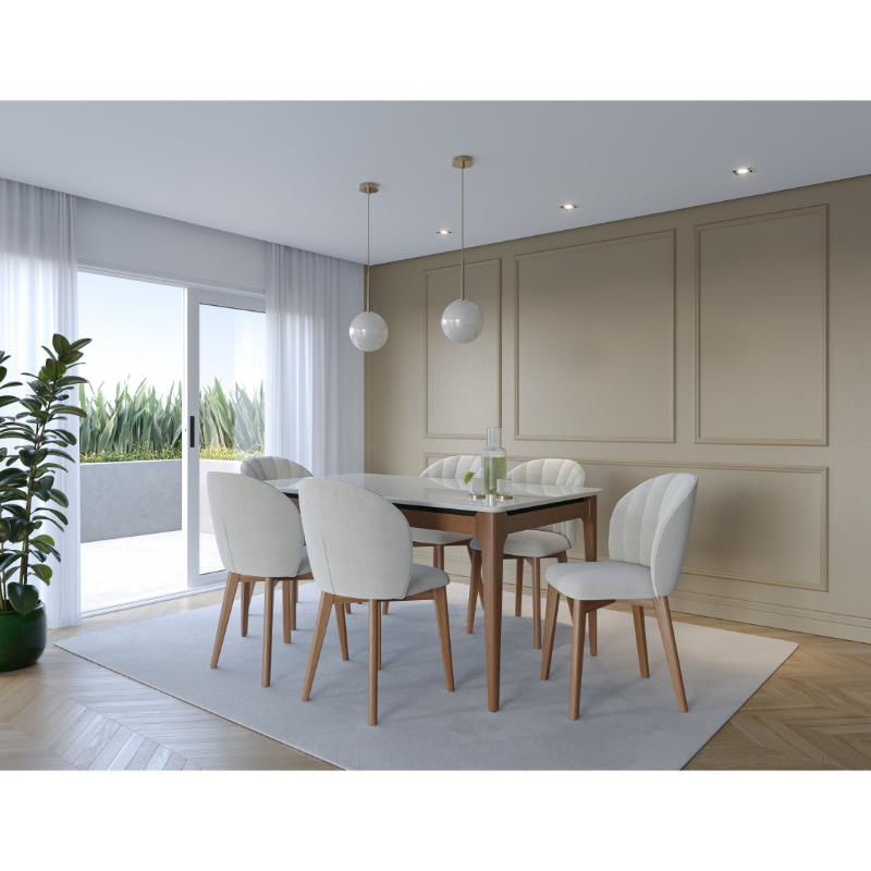 Decocasa - Comedor Addar Con 6 Sillas Alba Blanco - Café