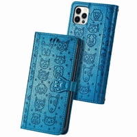 Funda Cartera Foxdock Para Iphone 12 Promax , Flip Pu Con Relieve De Gatos Y Perros, Tarjetero Y Soporte
