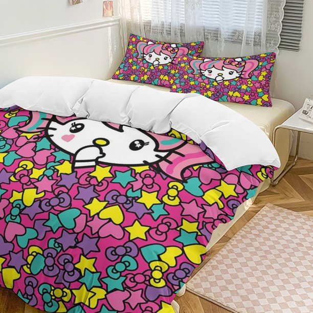 Hello Kitty 3-Piece Twin Bed Set - Includes 1 Single Comforter And 2 Pillowcases Bedding - Fade Resistant Microfiber - Hello Kitty