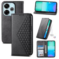 Funda Flip Foxdock Para Xiaomi Redmi 13 4G , Estilo Billetera Con Diseño Rombo, Correa De Mano Y Soporte, Uso Diario