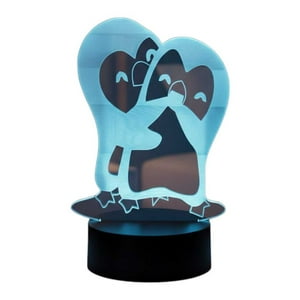 Lelumania - Lampara Ilusion 3D Pingüinos Amor De 7 Colores, Base Touch
