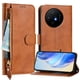 thumbnail image 2 of Funda tipo cartera para TCL 50 XL con bolsillo con cremallera, tarjetero, soporte, correa para la muñeca y tapa de cuero marrón, 2 of 5