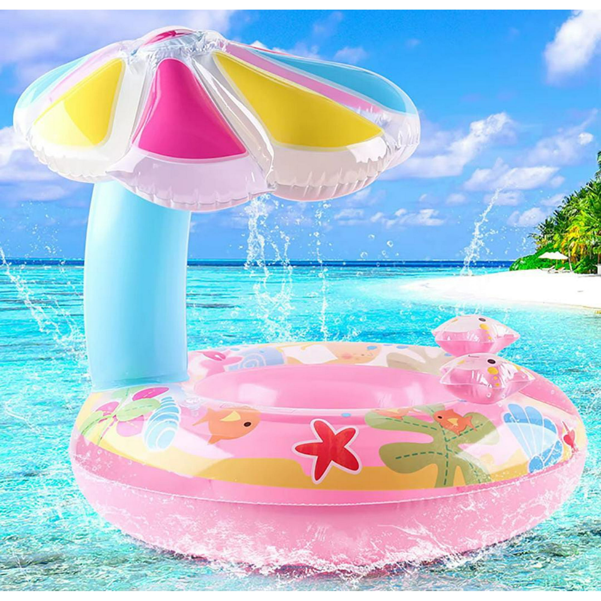 Oem - Flotador Inflable Con Sombrilla Para Bebe Rosa