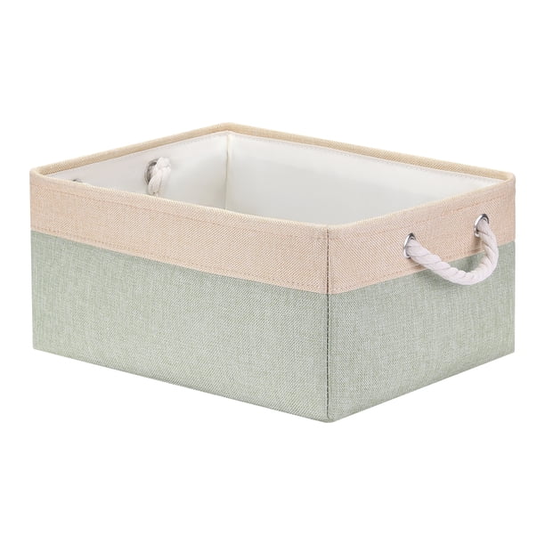 Cesta de Almacenamiento Plegable REGALWOVEN con Asa, Cubo de Almacenamiento de Tela para Ropa y Libros Verde/Beige 16.1*12.6*7.9in