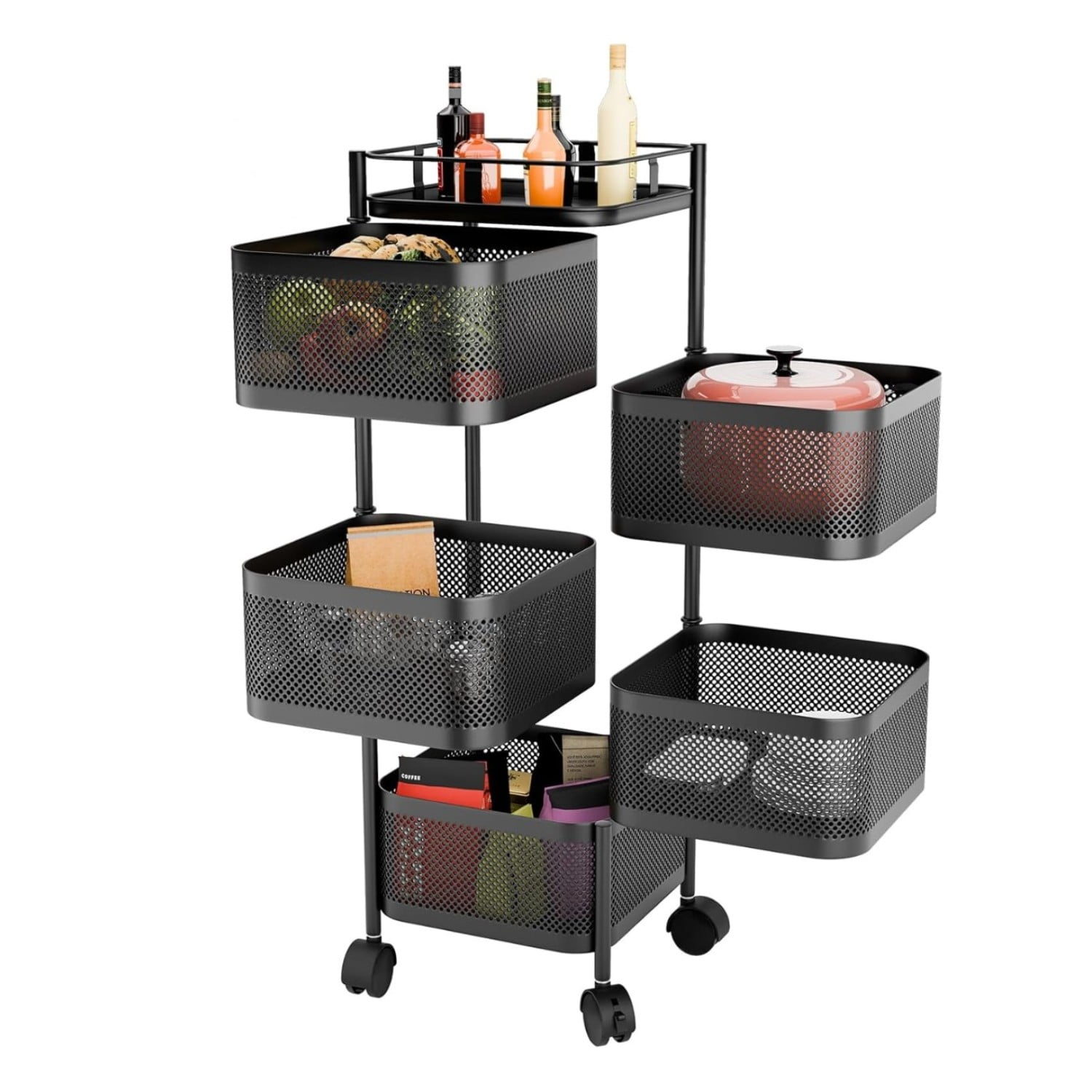 Prochef - Carro Organizador 5 Canastos Pivotantes Cuadrados