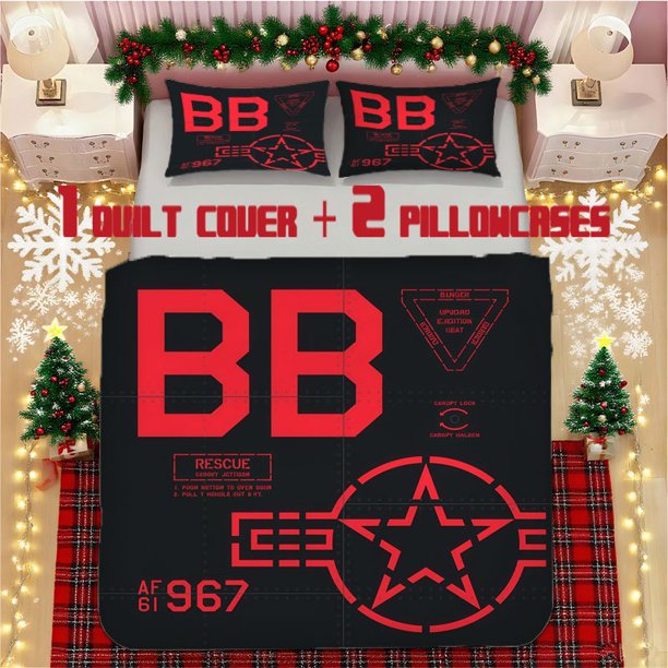 Red Five-Pointed Star BB Style Rescue Soft Printed Bedding Set Polyester Fabric Decorative & Warm