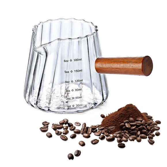 Taza medidora Aruizun 180 ml de vidrio con mango de madera