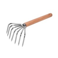 Magideal - Rastrillo De Mano Para Jardín, Cultivador De Rastrillo De Hojas Con Mango De Madera, Herramienta De Rastrillo De Acero Portátil Para Excavar Y Deshier Mango Largo 7 Dientes