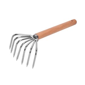 Magideal - Rastrillo De Mano Para Jardín, Cultivador De Rastrillo De Hojas Con Mango De Madera, Herramienta De Rastrillo De Acero Portátil Para Excavar Y Deshier Mango Largo 7 Dientes