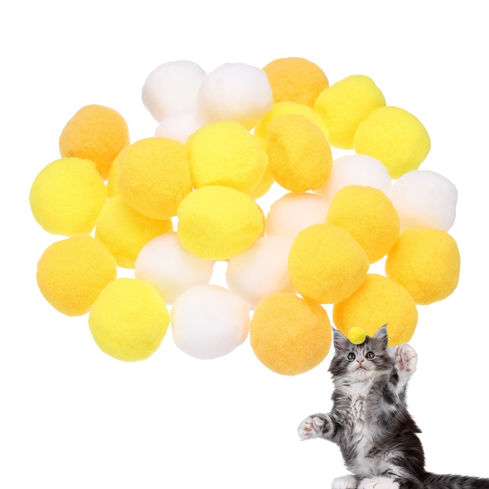 Uxcell 30 Pcs Juguete para Gato Bola de Pompones de Peluche Suave 1.2" Tonos Amarillos