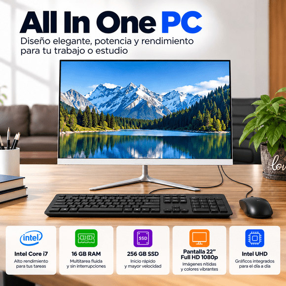 All In One PC Intel I7 16GB 256GB SSD Pantalla 22" FHD 1080p