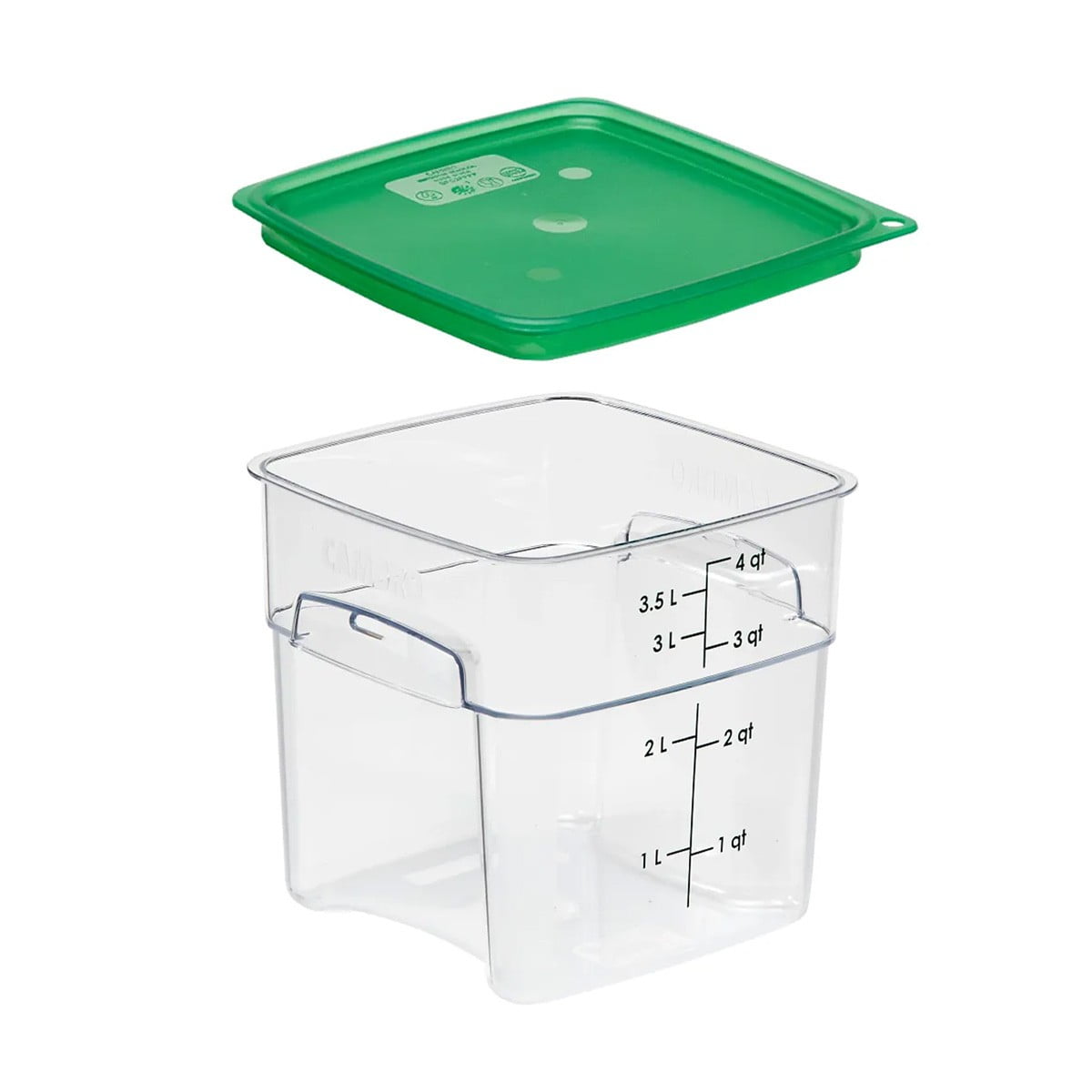 Cambro - Recipiente Graduado Cuadrado Policarbonato 4 Litros. Y Tapa Verde