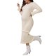 thumbnail image 4 of INSPIRE CHIC Vestido de Punto para Maternidad de Mujer con Volantes a Rayas, Cálido para Invierno, Elástico, de Manga Larga, Maxi Vestidos Beige X-Large, 4 of 6