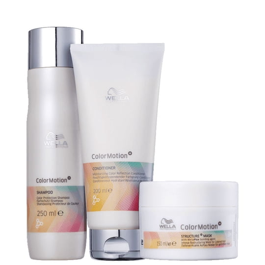 Set De Cuidado Capilar Wella Colormotion+: Shampoo, Acondicionador Y Mascarilla Structure+ Para La Protección Del Color.